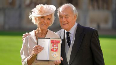 Mary Berry, with husband Paul Hunnings, after being made a Dame Commander by the Prince of Wales for a lifetime of cooking, writing and baking during an investiture ceremony at Windsor Castle. Picture date: Wednesday October 20, 2021.  
